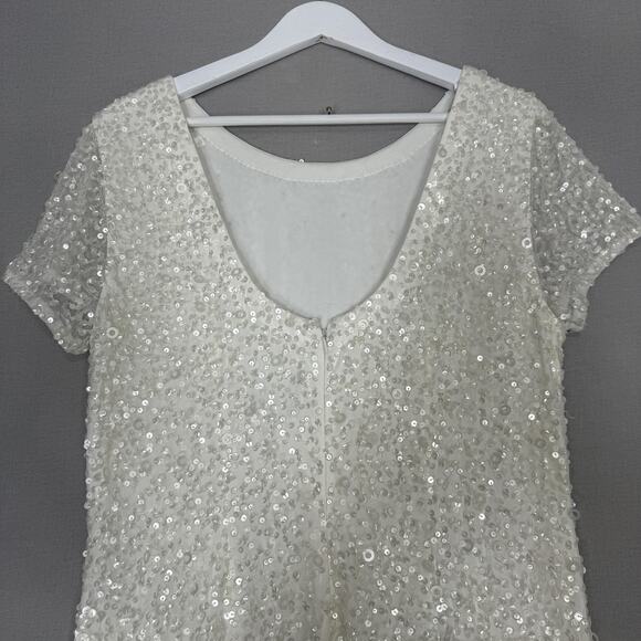 Adrianna Papell Dress Womens 16 Ivory Sequin Maxi Gown Wedding Bridal Formal - Picture 8 of 16